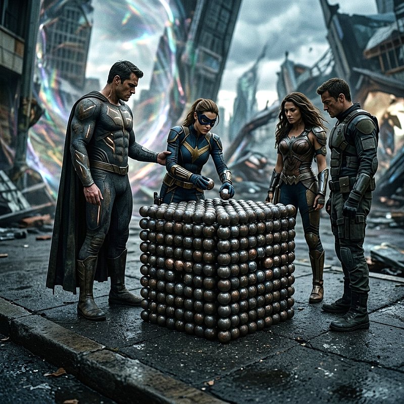 A cube made of metal spheres in a parallel reality A cube made of metal spheres in a parallel reality